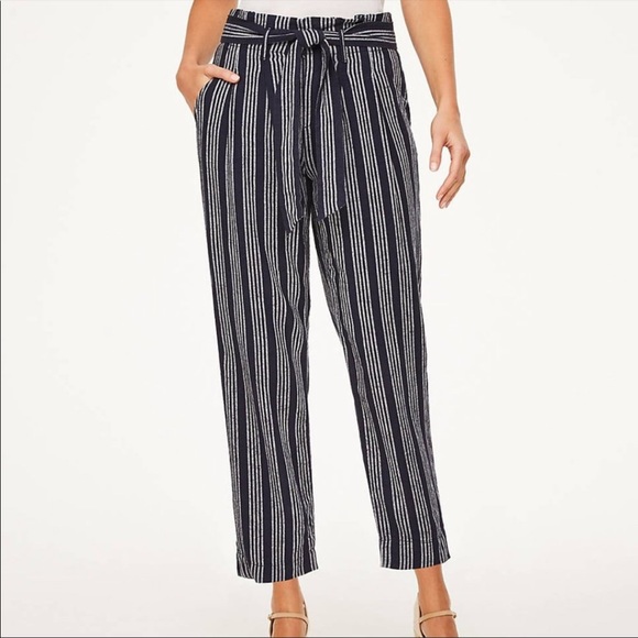 LOFT Pants - Loft Paperbag Striped High Rise Straight Pants